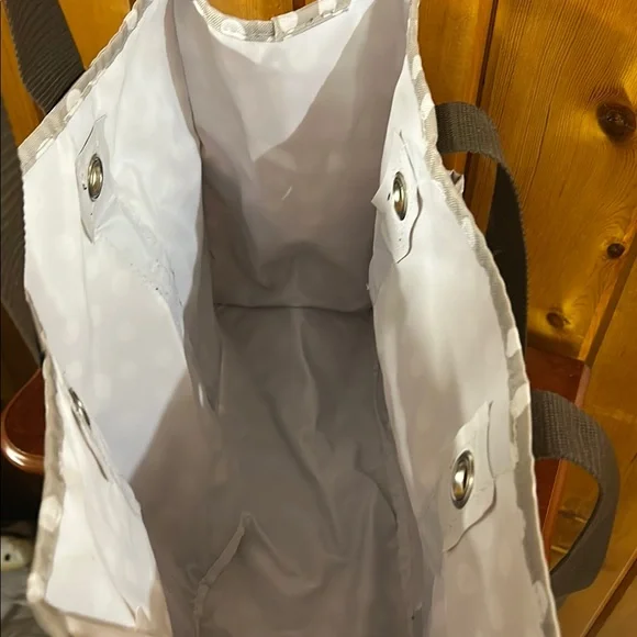 Thirty-One White, Cream and Brown Polka-Dot Tote Bag with Structured Design - Picture 3 of 4